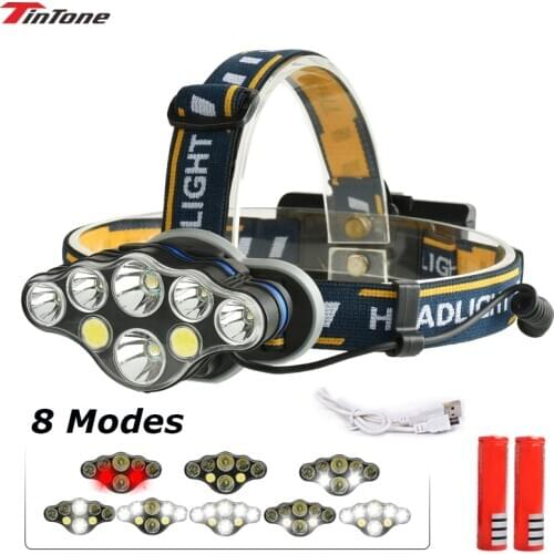 LED Headlightp 8-Mode USB 18650 Battery Waterproof Camping Flashlight