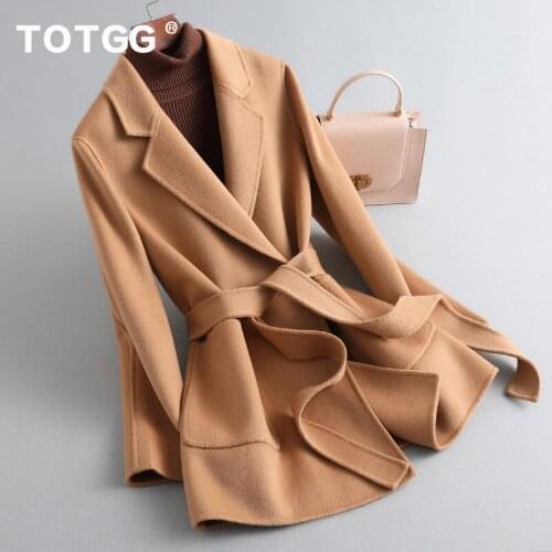 Double sided cashmere coat womens 2021 new autumn and winter temperament high-end Korean belt small wool coat
