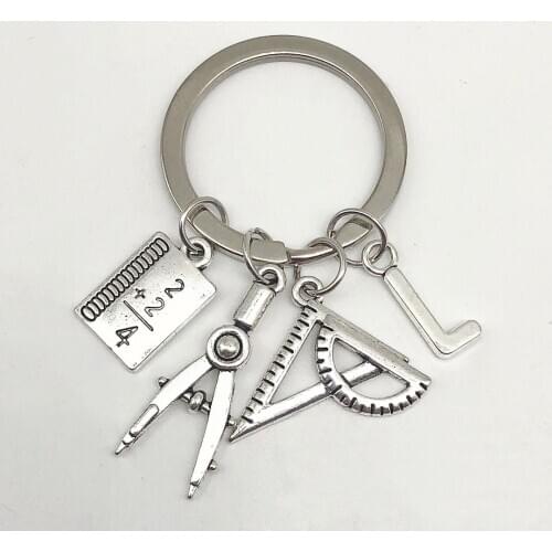 1pcNew A-Z Jewelry Teacher Key Chains Studant Keyring Ruler Pencil Compass Charms for Gift