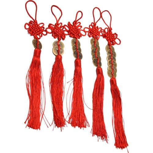 1pc Ancient 1/2/3/5/6 Copper Coins Red Chinese Knot Feng Shui Wealth Success Lucky Charm Home Car Decoration