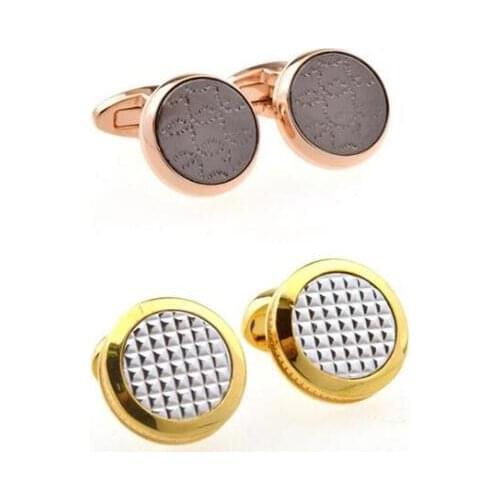 10pairs/lot Vintage Gold/Rosegold Round Cufflinks Engraving Grid/Flower Pattern Cuff Links Mens Jewelry Business Style