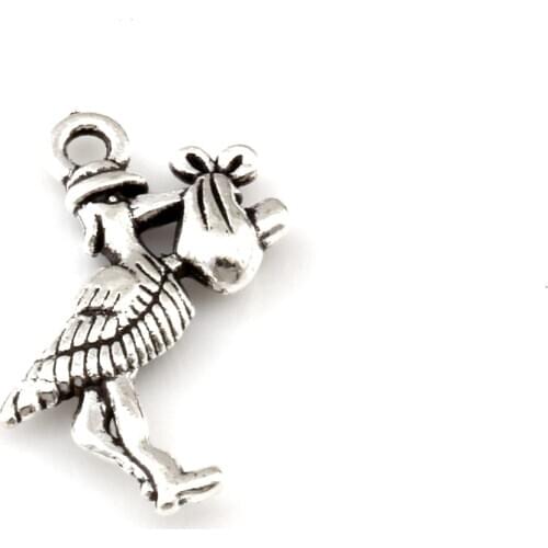 Stork New Baby Pregnant Expecting Zinc alloy Charm Pendants 100Pcs /lots 17x23mm Jewelry DIY Fit Bracelets Necklace Earrings