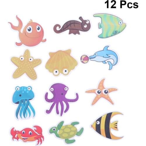 12PCS Sticker Marine Organism Cartoon Self-adhesive Colorful Anti-Slip Decals Sticker for Bathroom Bath Tub