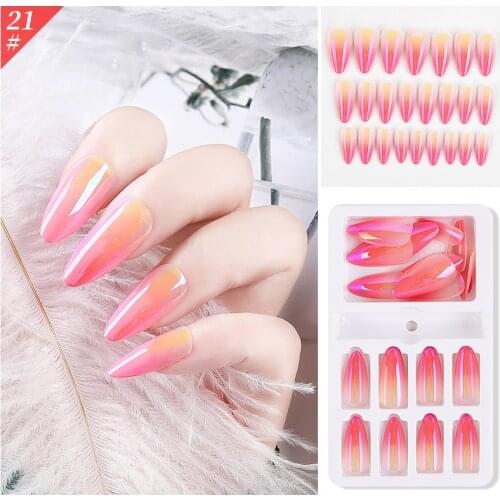 24pcs stiletto nail tips Gradients Wear Long Paragraph Fashion Manicure Patch False Nails Save Time wearable full cover nails
