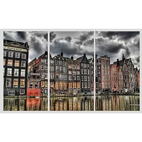 3pcs,Europe,Vintage,Amsterdam,Building,cross stitch,full diamond embroidery crafts.5d diy diamond painting mosaic home decor