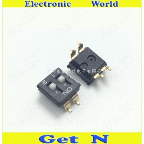 50pcs Codeing Switch 2.54MM Pitch DIP Switches 2 Positions 4 Pins SMD Black