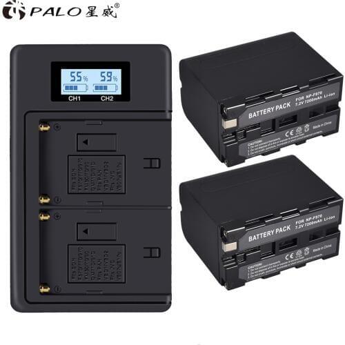 PALO 2Pcs 7200mAh NP-F970 NPF970 Rechargeable Battery +LCD Dual USB Smart Charger For SONY NP F930 F950 F960 F970 F770 F570