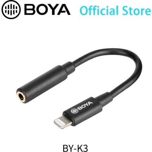 BOYA BY-K3 3.5mm TRRS Female to Lightning Male Audio Adapter for iPhone, iPad, and iPod touch