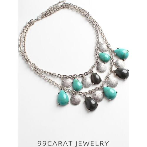 Nine nine carat European and American fashion brand retro water drop grey blue tassel multi layer short necklace (OK)