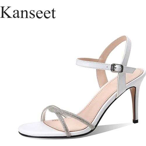 Kanseet Thin Heels Fashion Rhinestone Sandals Women 2021 Summer New Sexy Party Prom Women Shoes Female High Heels Women Slippers