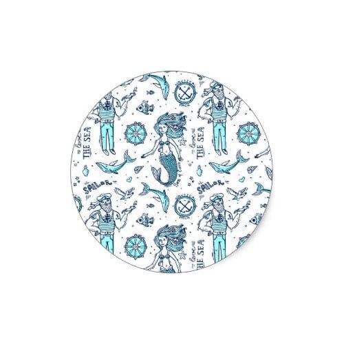 3.8cm Sailor And Mermaid Pattern Classic Round Sticker