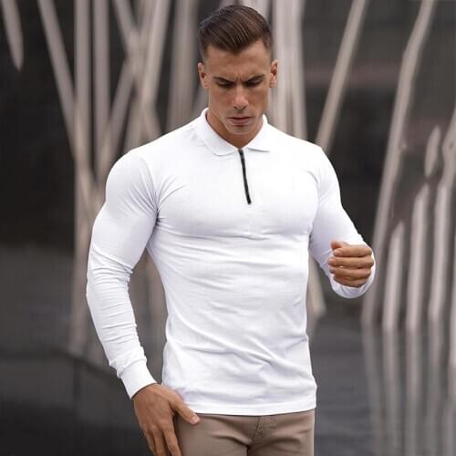 Running Polo Shirt Sports Compression T Shirt Men Gym Long Sleeve Slim Fit T-Shirt Polo Male Workout Fitness Training Clothing