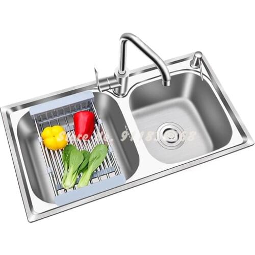 Kitchen 304 Stainless Steel Balcony Sink Double Groove Thickening Handmade Bar Counter Single Groove Sink Household Sink