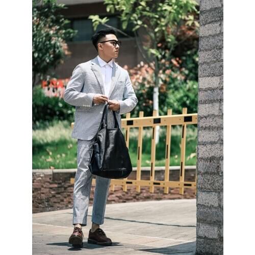 Summer thin striped seersucker Gurkha pants mens straight tube casual pants Naples slim Ninth pants