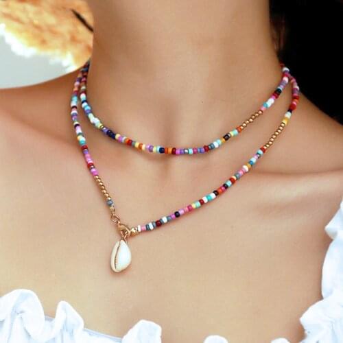 Multi-layer Shell Necklace Bead Chain Gift For Women Star Moon Lock Pendant Jewelry 2021 New Trend Party Beach Creative Choker