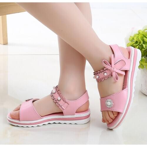 Girl Princess Fashion Bead Bow Dance Party Big Kid Summer Sandals ChildrenS Non-Slip Beach Shoes 3 4 5 6 7 8 9 10 11 12 Years