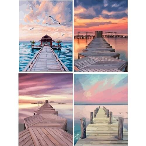 Twilight Pier Wooden Bridge 5D Diy Full Square and Round Diamond Painting Embroidery Cross Stitch Kit Wall Art Home Room Decor