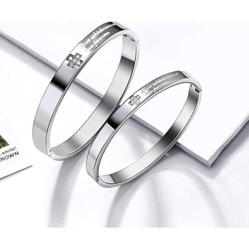 316L Titnanium steel Bangle set for Couples Cross design Pave Zircon Gent/Lady Sizes Sweetheart Stainless Bangles Sets