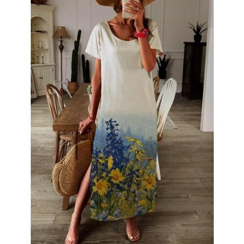 New casual Bohemian gradient print short-sleeved T-shirt holiday dress for the 2021 season