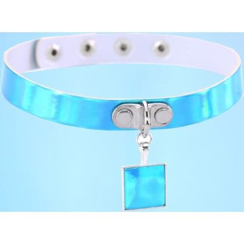 New Gothic simple square pendant necklace laser PU leather luminous collar collarbone chain neck band accessories