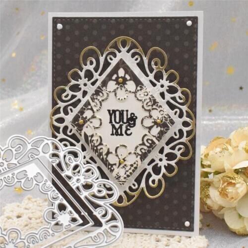 New Rhombus Background Frame Metal Cutting Dies Stencil for DIY Scrapbooking Album Paper Cards Making Craft Embossing Dies