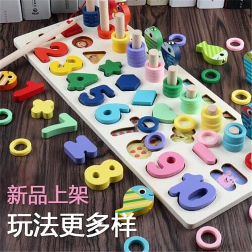 Montessori Educational Wooden Toys Children Busy Board Math Fishing Childrens Wooden Preschool Montessori Toy Counting Geometry