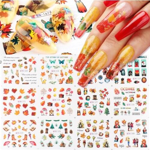 Autumn Series Nail Art Sticker Marple Leaf Pumpkin Transfer Sticker for Nails Self-adhensive Slider 3D Manicuring Decoration