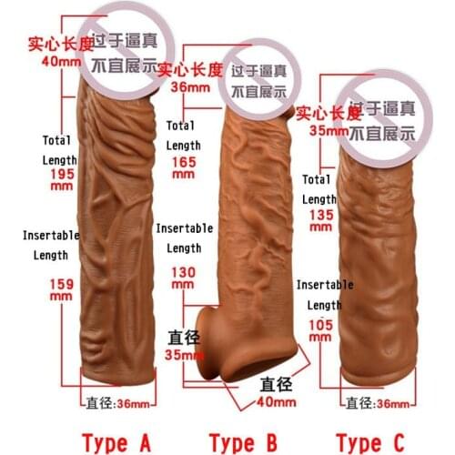 Realistic Condoms For Adult Couples Sex Toys Reusable Penis Sleeve For Male Extender Elastic Dildo Enhancer Enlargement Condom
