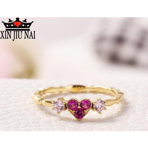Romantic Gold Ring Charm red heart womens rings inlaid with high quality AAA zircon CZ Valentines Day jewelry fashion gift