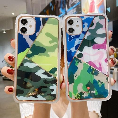 Luxury Glossy Geometry Camouflage Phone Case For iphone 12 Mini 11 Pro XS X XR Max 7 8 Plus SE 2020 Back Cover Shell
