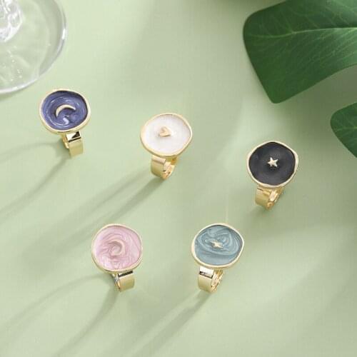 Star Moon Korea edition Ring cute Couple Fashion Wedding Alloy Drop Oil Love heart Ring Gifts For Women Girls Party Jewelry