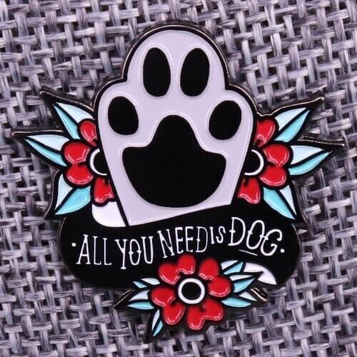All you need is Love a dog Badge Flower and Paw Enamel Pin Lovely gift for any dog lovers