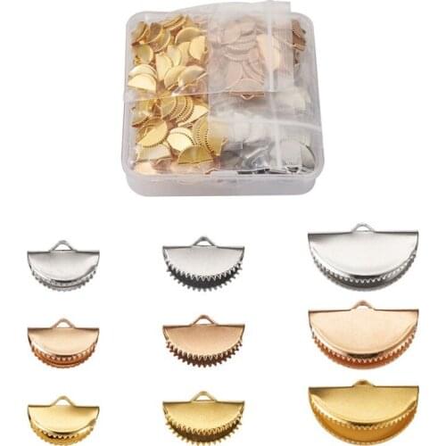 Iron Half Round Ribbon Crimps String Leather Cord Ends Cord Cap Tip Fasteners Clasp Cove Clasp for Jewelry Making DIY Findings