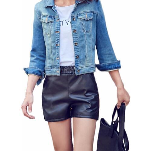 Women Fashion Summer Shorts Pants Women Leisure Loose Pure Black Women Wild Leather Short Pants Hot Sale 2019