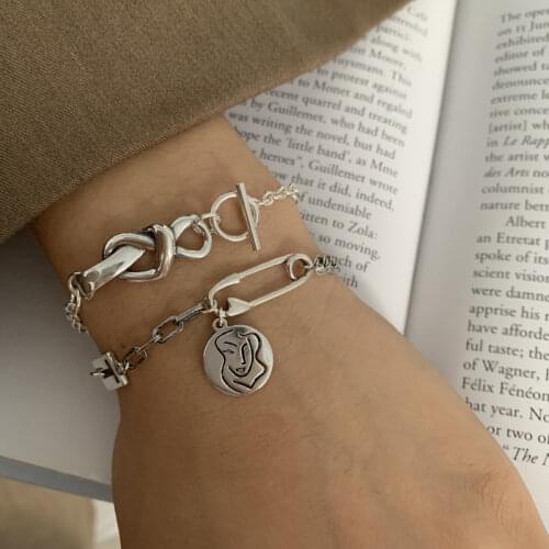 S925 Sterling Silver Bracelet for Women Korean Bow Portrait Pin Bracelet Jewelry Wholesale