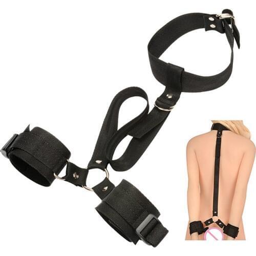 Hot Sale Bdsm Bondage Restraints Nylon Handcuffs With Neck Collar Fetish Bondage Adult Sex Toys For Woman Erotic Toys Sex Tools