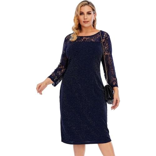 4XL 5XL Plus Size Party Dresses Women 2021 Autumn Lace Hollow Out Long Sleeve Bright Bodycon Dress Wedding Evening Club Dress