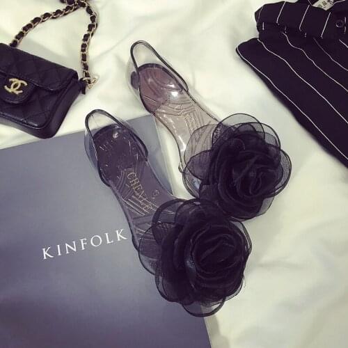 2021 Summer New Fish Mouth Rose Transparent Plastic Beach Jelly Shoes Comfortable Non-Slip Soft-Soled Shoes Fashion Tide SHW003