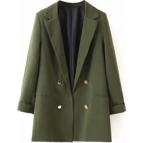2109 Vadim Women Chic Army green Blazer Decorate Button Open Stitch pockets Back Split Female Work Wear Stylish Coat