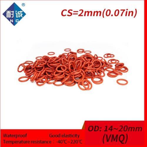 5PCS/lot Red Silicone rubber oring VMQ CS 2mm OD14/15/16/17/18/19/20mm ORing Gasket Silicone O-ring waterproof Silica gel