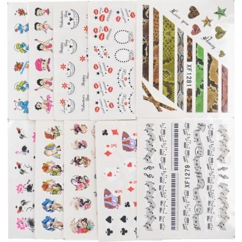 YZWLE 50 Sheets/Lot Mixed Styles Nails Art Water Transfer Printing Stickers Flower Cat Cartoon Designs Decals For Nails Salon