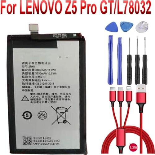 JR40 3.85V 3350mAh Battery for lenovo Z5 pro L78031 Z5 pro GT/L78032+USB cable+toolki