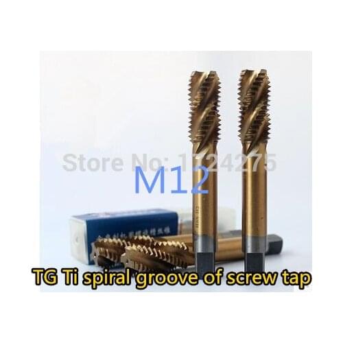 Free delivery 10PCS TG M12*1.75 yellow coated high speed steel machine taps spiral groove machine tap