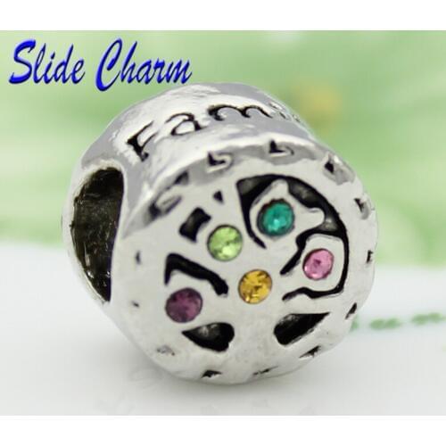 Free shipping Classic color crystal charm beads family tree of life fit Pandora bracelet beads for jewelry making Gift for women