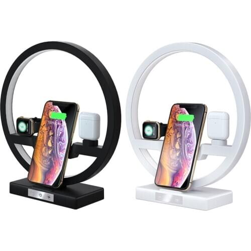 3 IN 1 QI Fast Wireless Charger Dock LED Table Desk Lamp for iPhone 11 Pro Max Apple Watch iWatch 1 2 3 4 Airpods Charger Holder