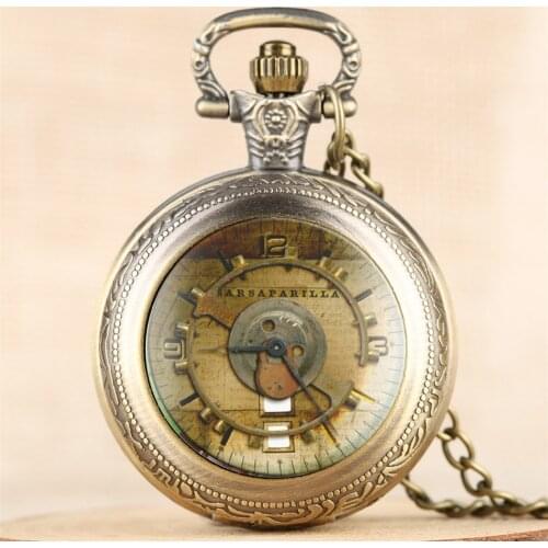 Bronze Retro Pendant Necklace Pocket Watch Quartz Movement Exquisite Sweater Chain Pocket Clock Gifts