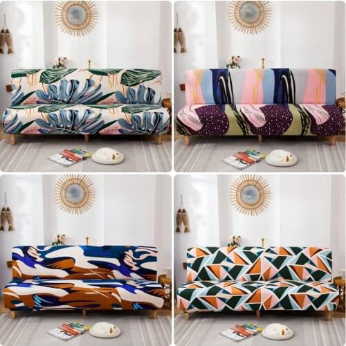 Bohemian Style Tight Wrap Folding Sofa Bed Cover Elastic Stretch Sofa Cover Without Armrest All-inclusive Furniture Slipcover