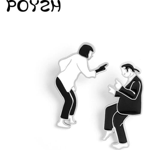 Black White Movie Role Enamel Pins Pulp Fiction Brooches Fighting silhouette Lapel Pin Bag clothes badge friend gift