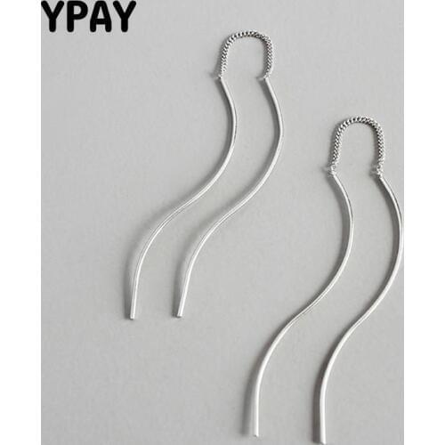 YPAY 100% Genuine 925 Sterling Silver Long Geometric Earrings Korean Ear Line Ear Chain Allergy Free Fine Jewelry YME264