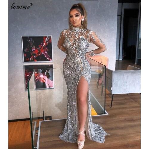 Arabic Couture Silver Sequins Evening Dresses Long Plus Size Prom Dresses Party Robe De Soiree Woman Event Gowns Vestidos платье